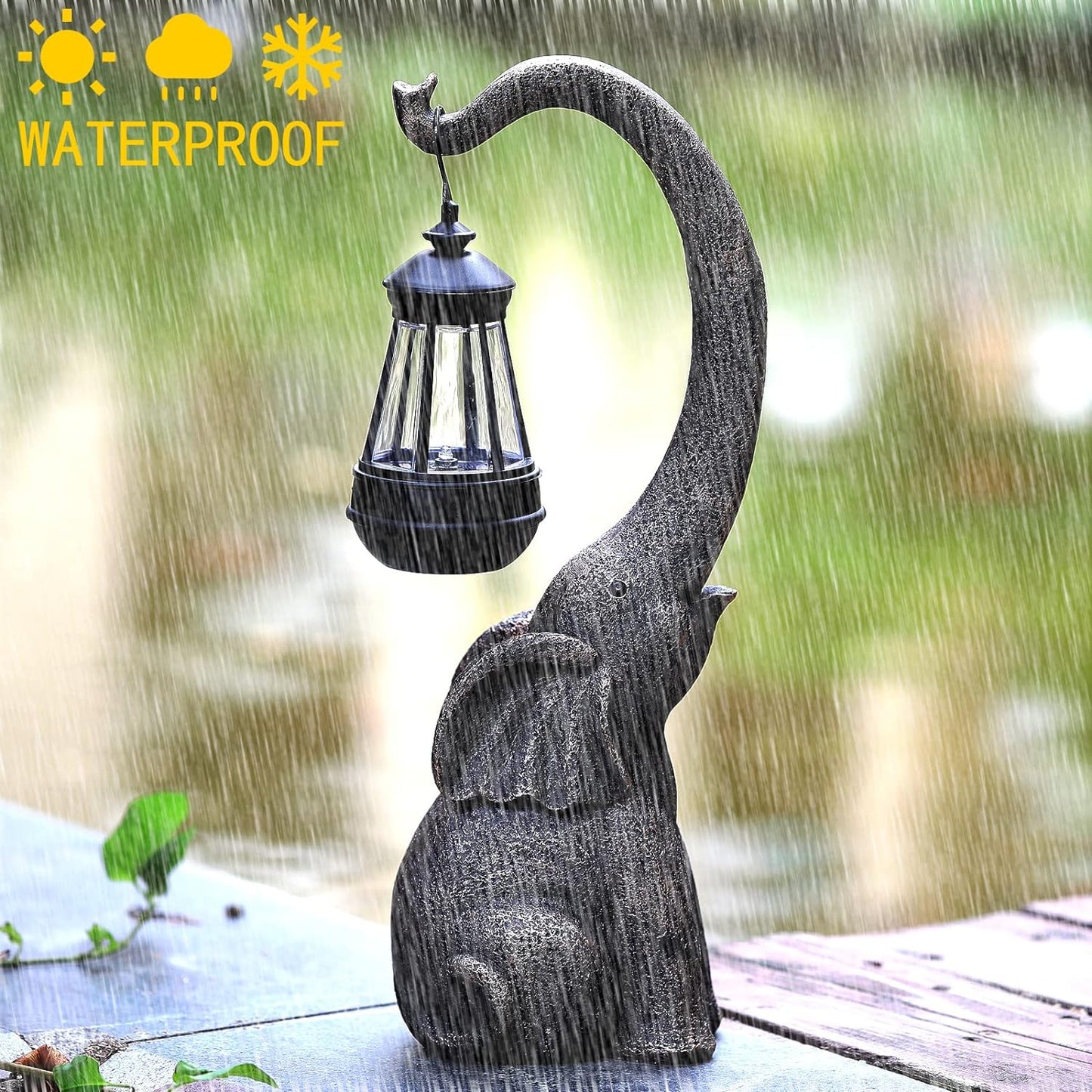 Solar Powered Elephant Garden Lamp with Lantern, view 9