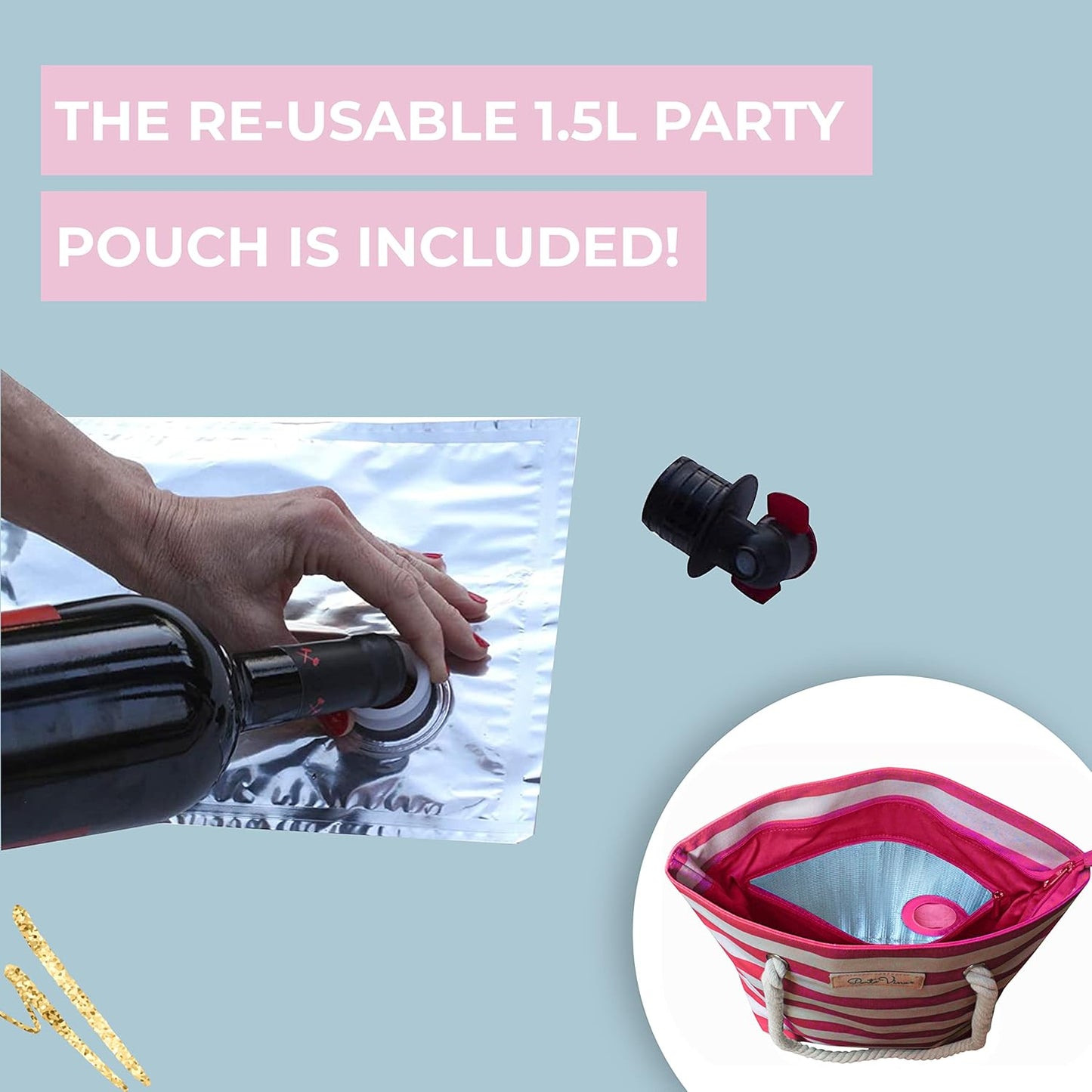 Insulated Wine Tote Bag with Hidden Drink Pouch, view 8