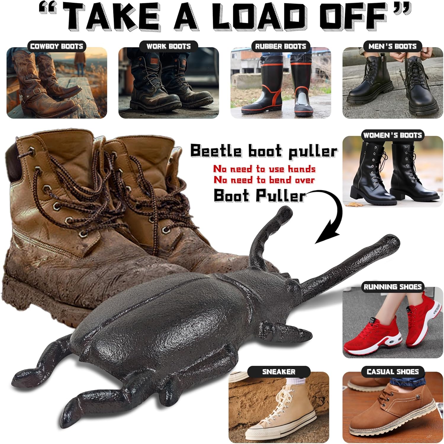Cast Iron Beetle Boot Jack for the Entryway, view 7