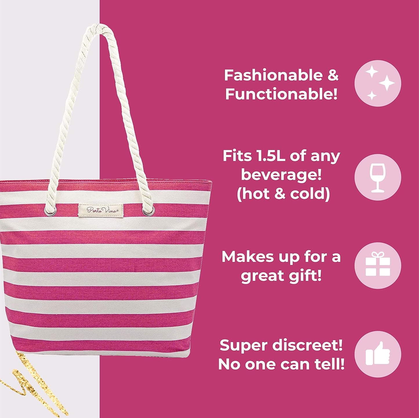 Insulated Wine Tote Bag with Hidden Drink Pouch, view 2