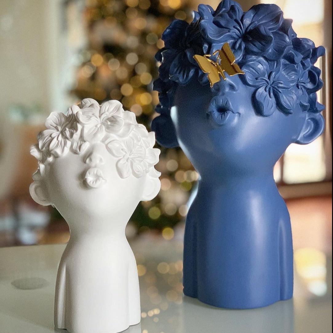 Resin Head Sculptures with Flower Hair, Four Sets, view 3