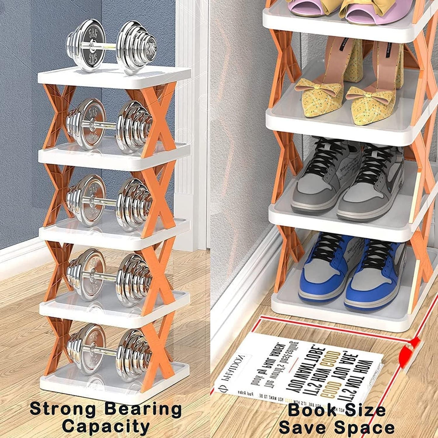 Six Tier Narrow Shoe Rack, Tool Free Assembly, view 3