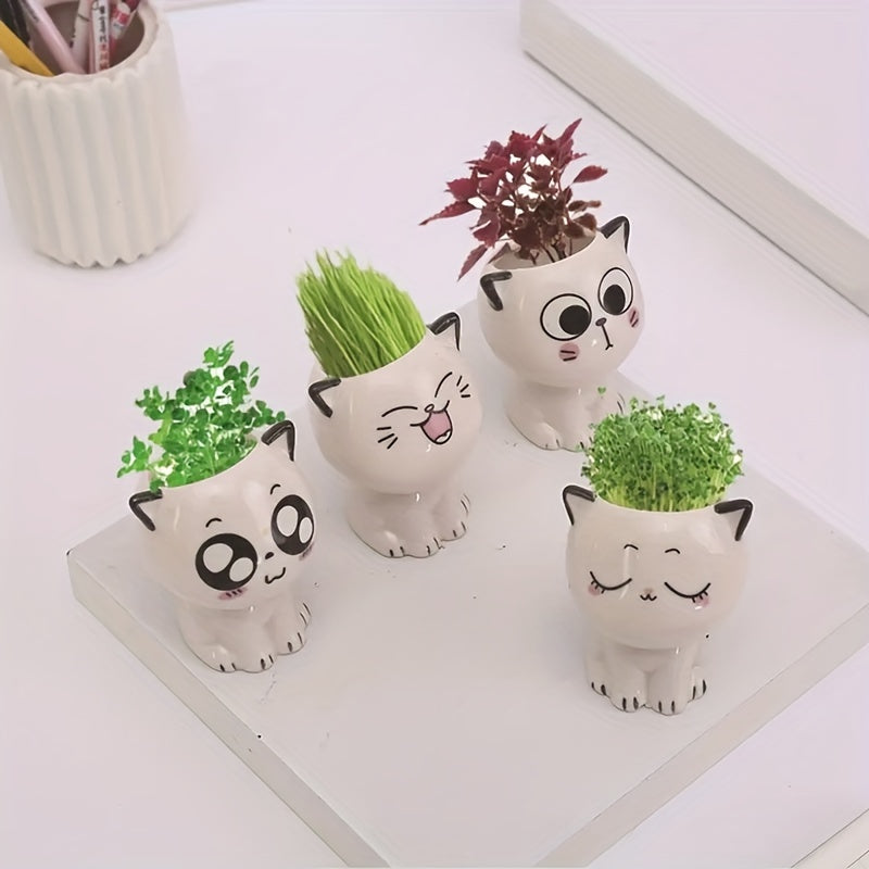 Ceramic Cat Face Planter with Drainage Hole, view 10