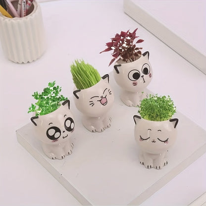 Ceramic Cat Face Planter with Drainage Hole, view 10