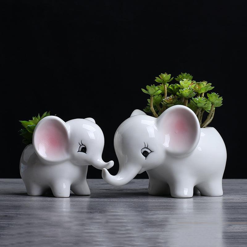 Ceramic Elephant Plant Pot with Drainage Hole