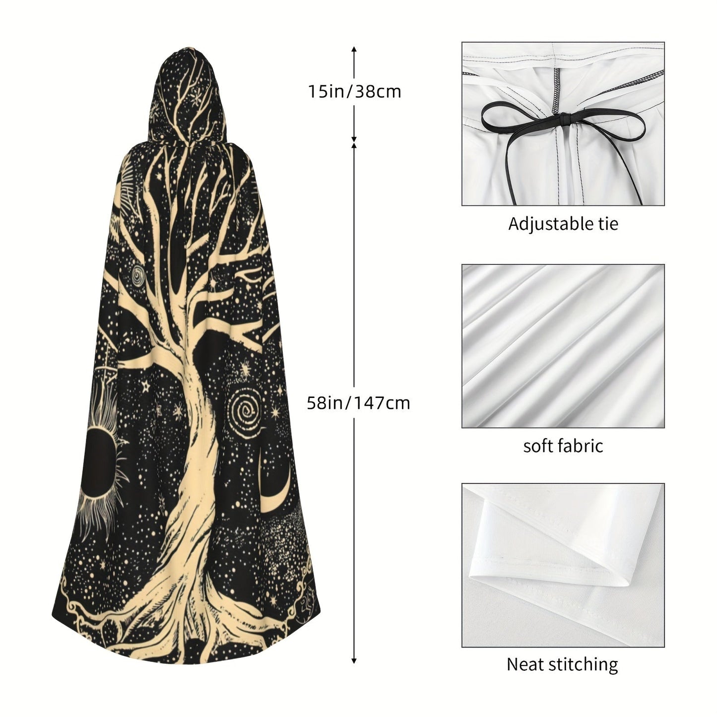 Hooded Tree of Life Celestial Print Cloak, One Size, view 9