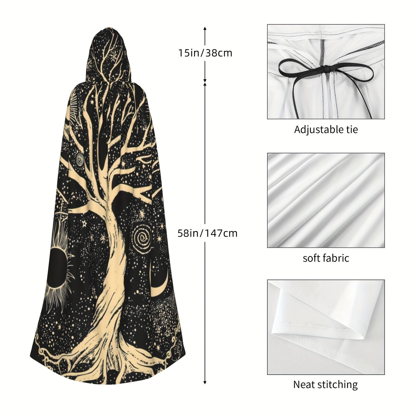 Hooded Tree of Life Celestial Print Cloak, One Size, view 9
