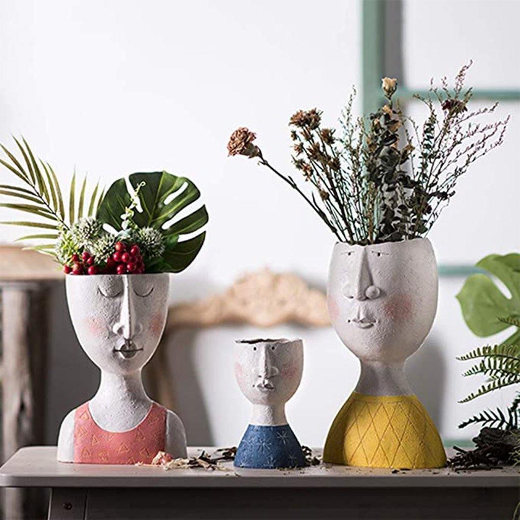 Caricature Face Sculpture Planter, Eight Characters, view 2