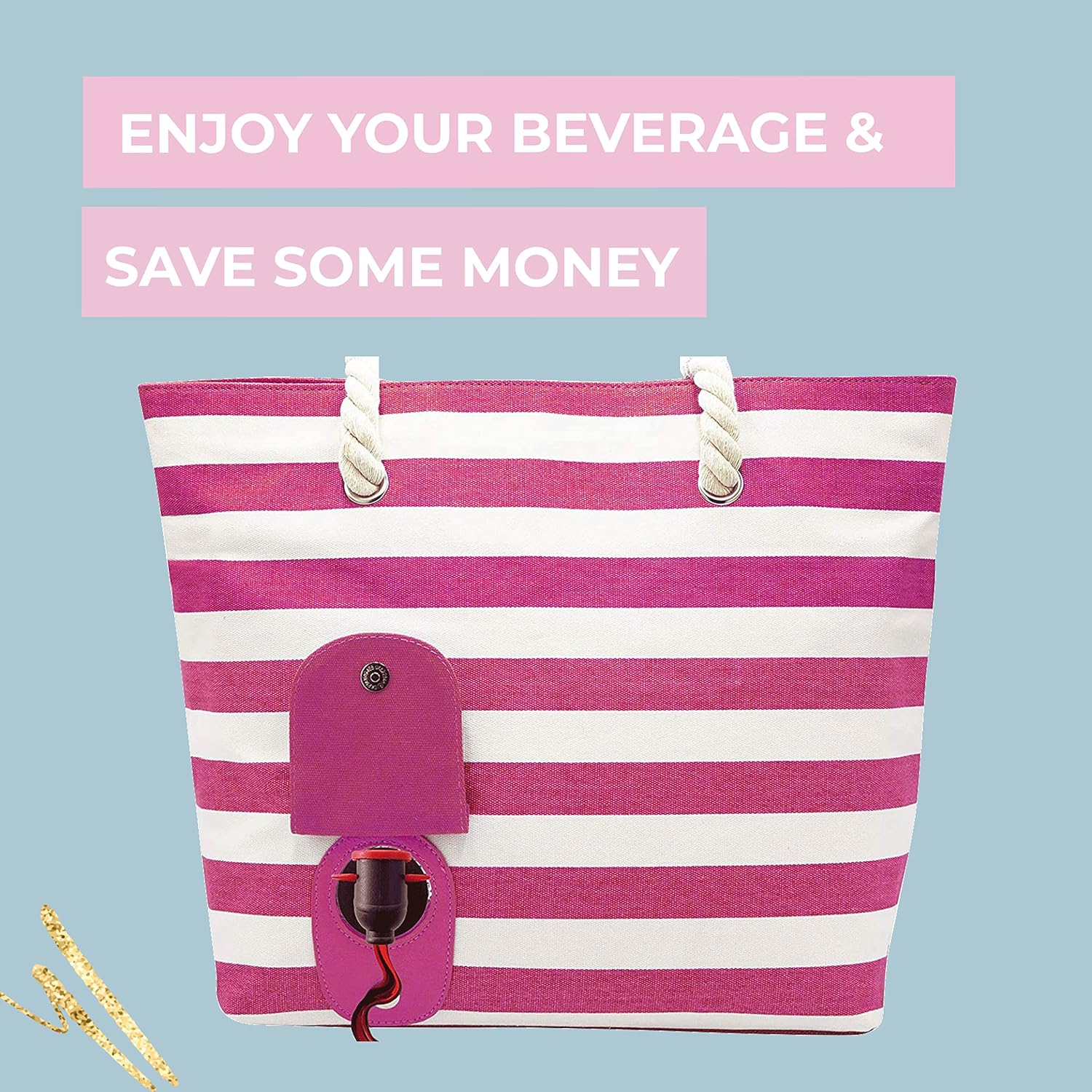 Insulated Wine Tote Bag with Hidden Drink Pouch, view 5