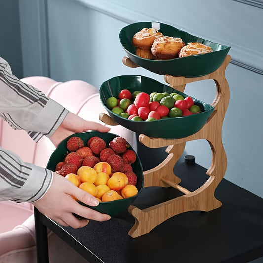 Two or Three Tier Fruit Stand with Wooden Handle