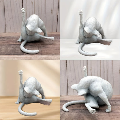 Resin Cat Figurine in Grooming Pose, 5.5 in, view 3