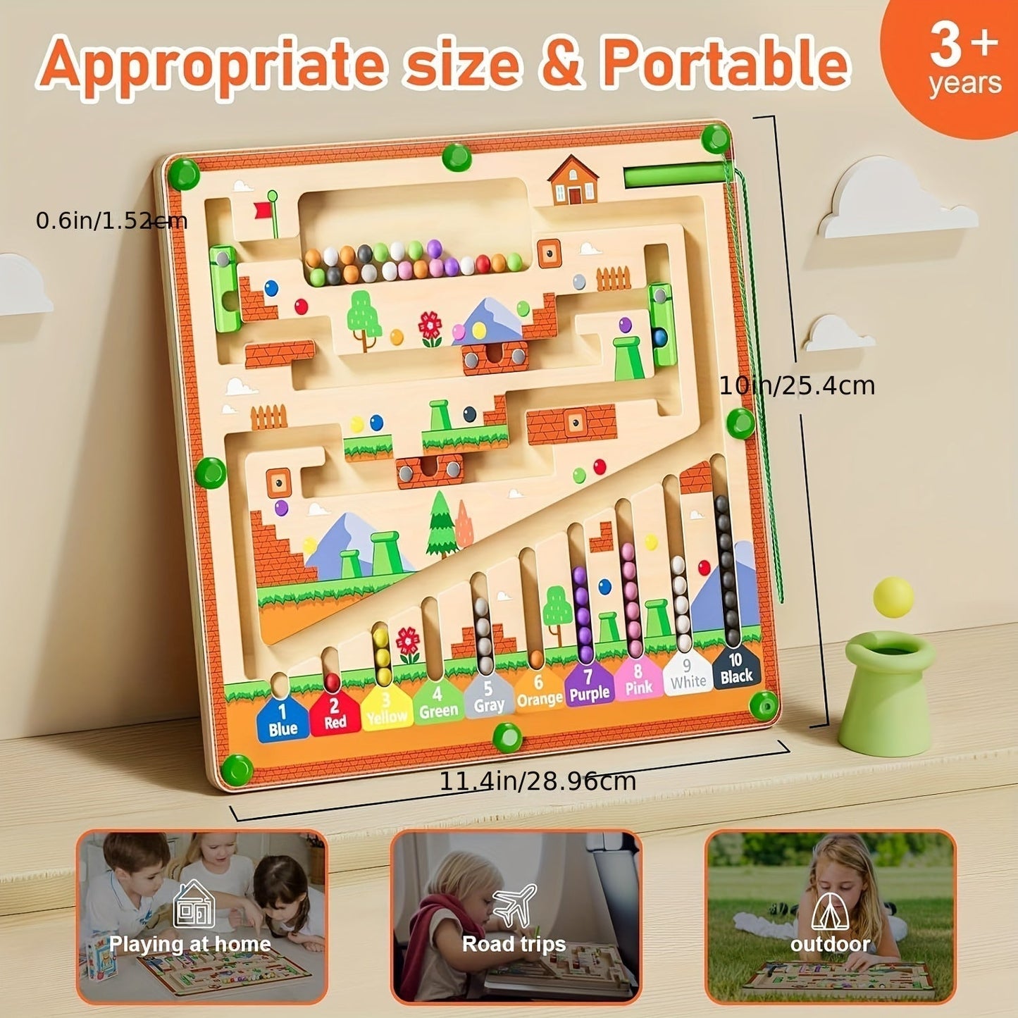 Wooden Magnetic Maze Board for Colors and Counting, view 4