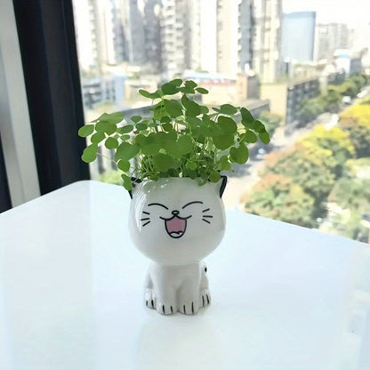 Ceramic Cat Face Planter with Drainage Hole, view 15