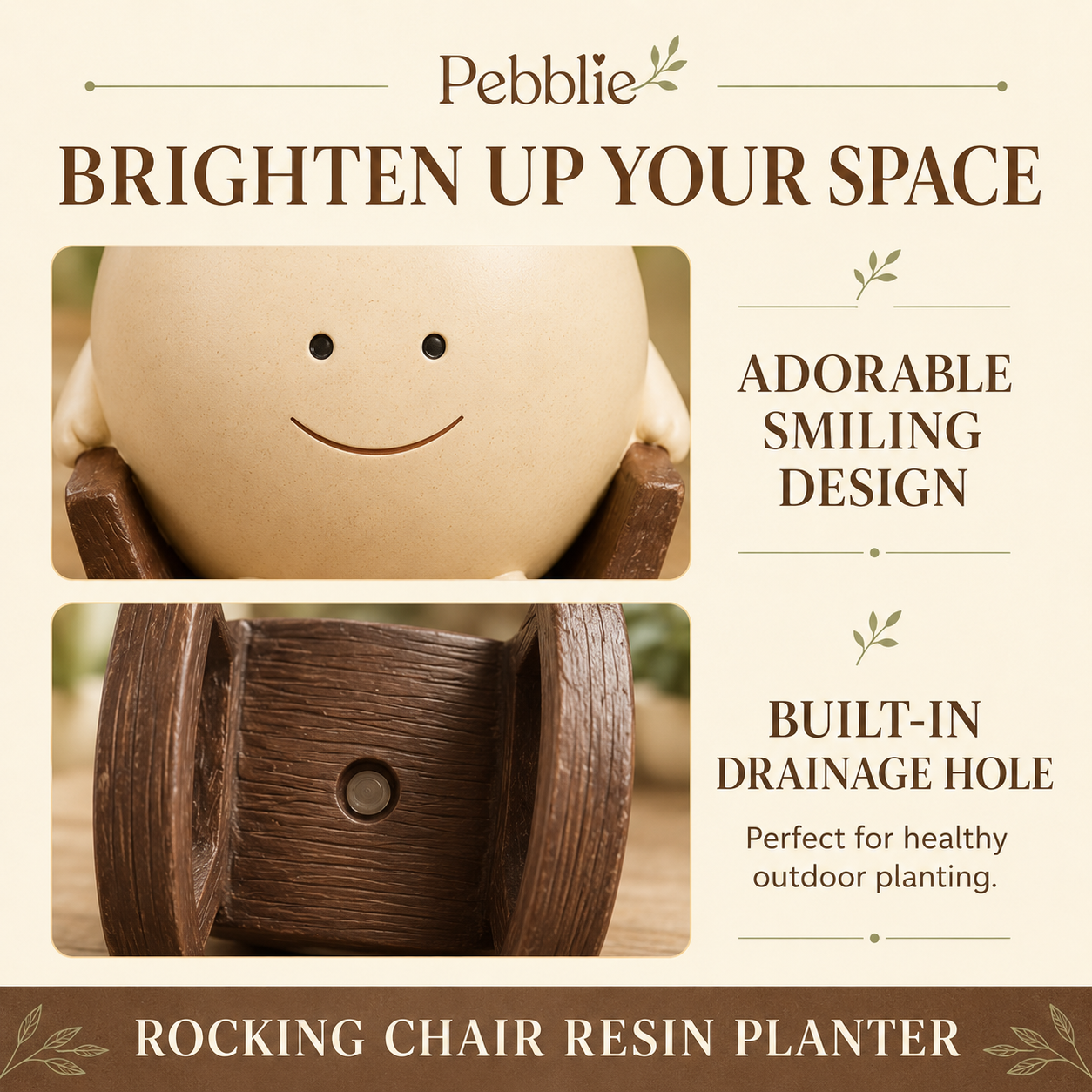 Smiling Face Planter on a Rocking Chair Base, view 4