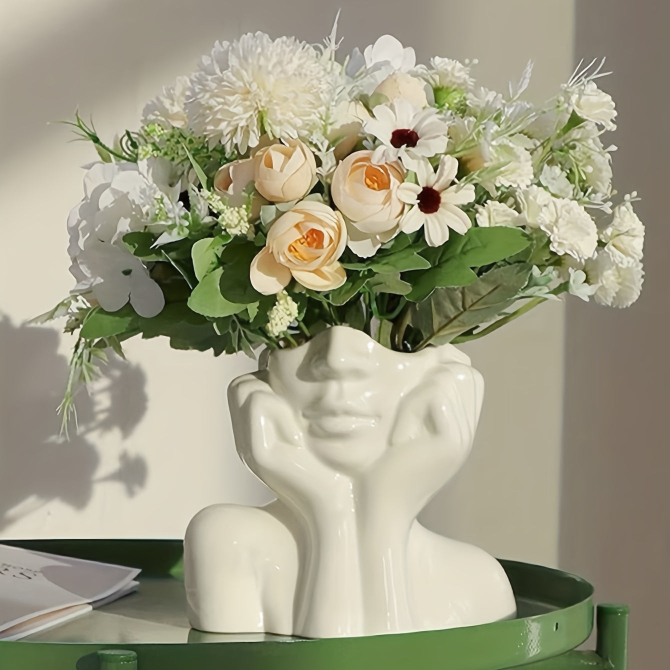 Small Face Vase with Two Handles, Matte Resin, view 3
