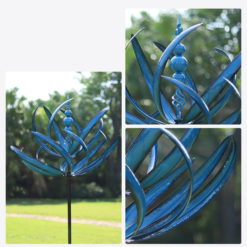 Blue Lotus Metal Wind Spinner for the Garden, view 5