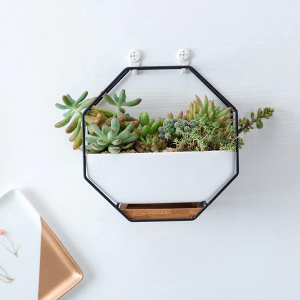 Ceramic Wall Planter with Iron Frame and Bamboo Tray, view 14