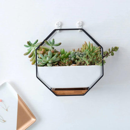 Ceramic Wall Planter with Iron Frame and Bamboo Tray, view 14