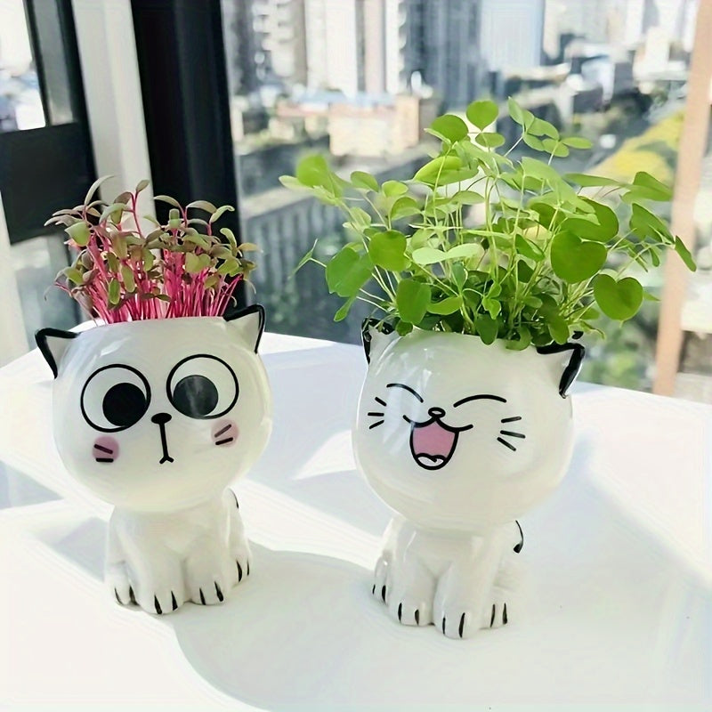 Ceramic Cat Face Planter with Drainage Hole, view 8