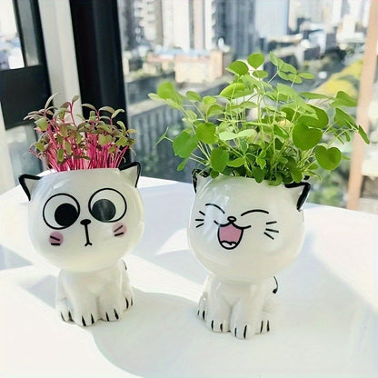 Ceramic Cat Face Planter with Drainage Hole, view 8