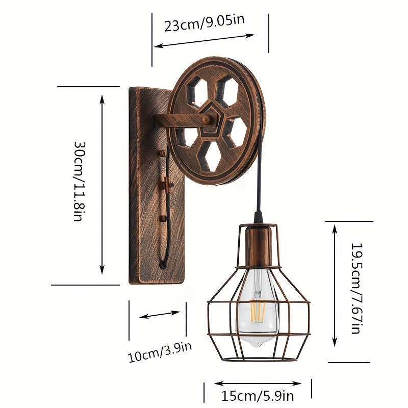 Pulley Wall Sconce with Cage Shade, Antique Metal, view 11