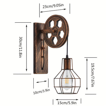 Pulley Wall Sconce with Cage Shade, Antique Metal, view 11