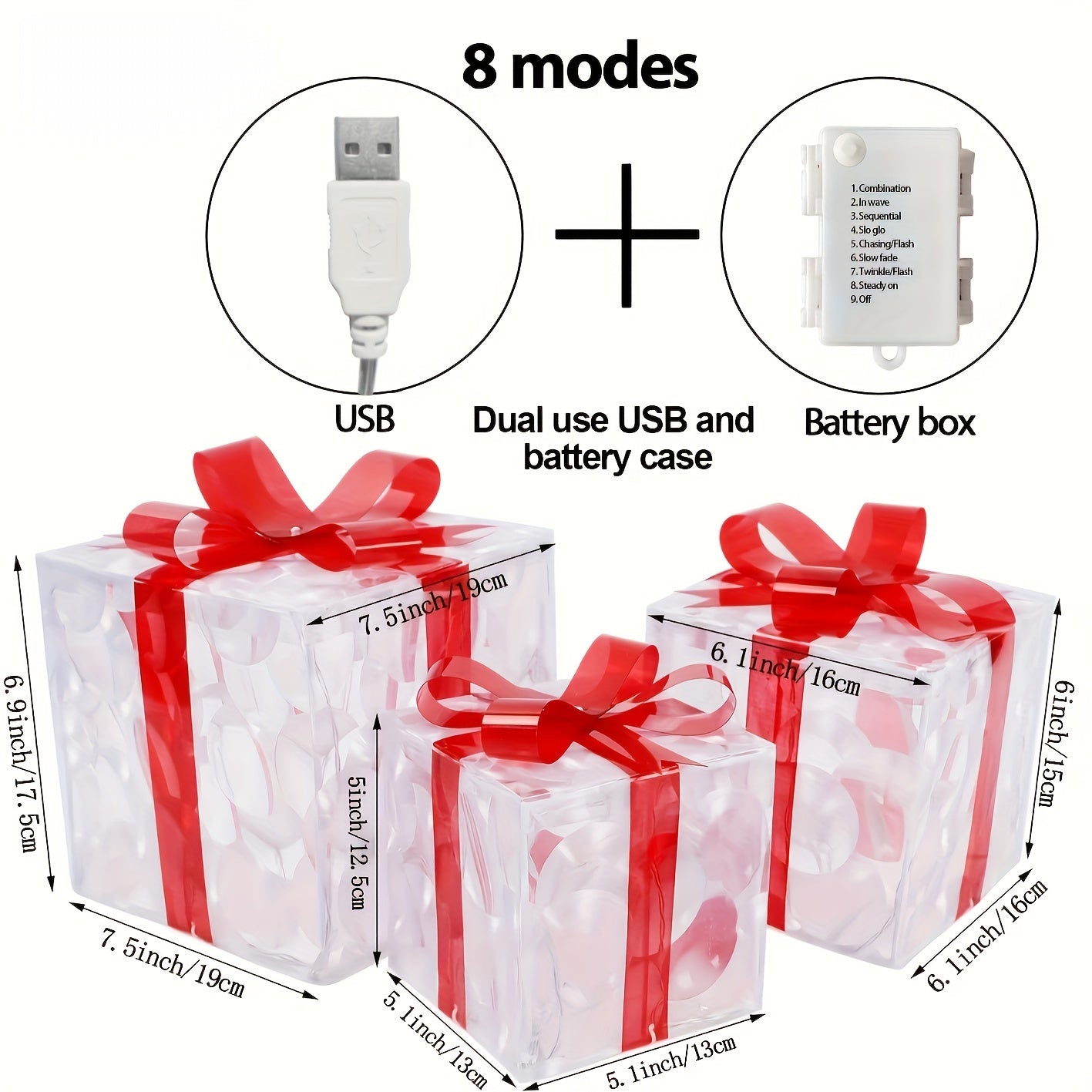 Light Up Christmas Gift Boxes, Set of 3 with LED Lights, view 3