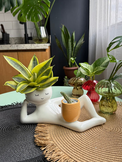 Reclining Man Resin Planter, Head and Hand Pots