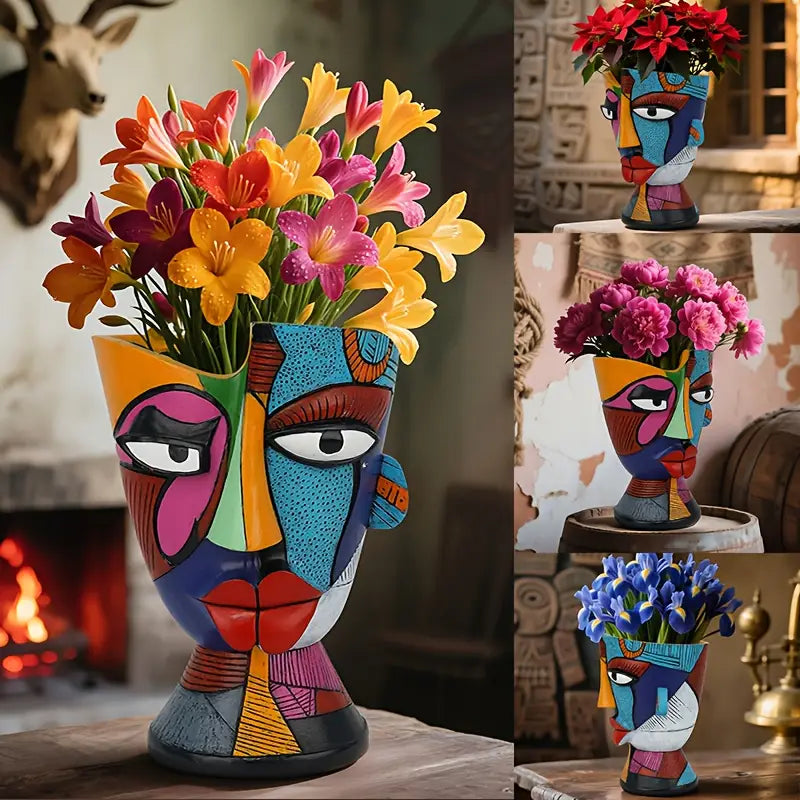 Painted Cubist Face Planter for Flowers and Succulents