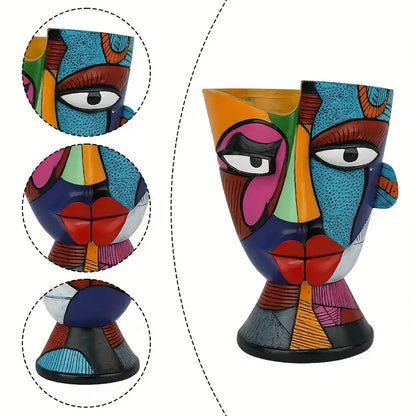 Painted Cubist Face Planter for Flowers and Succulents, view 6