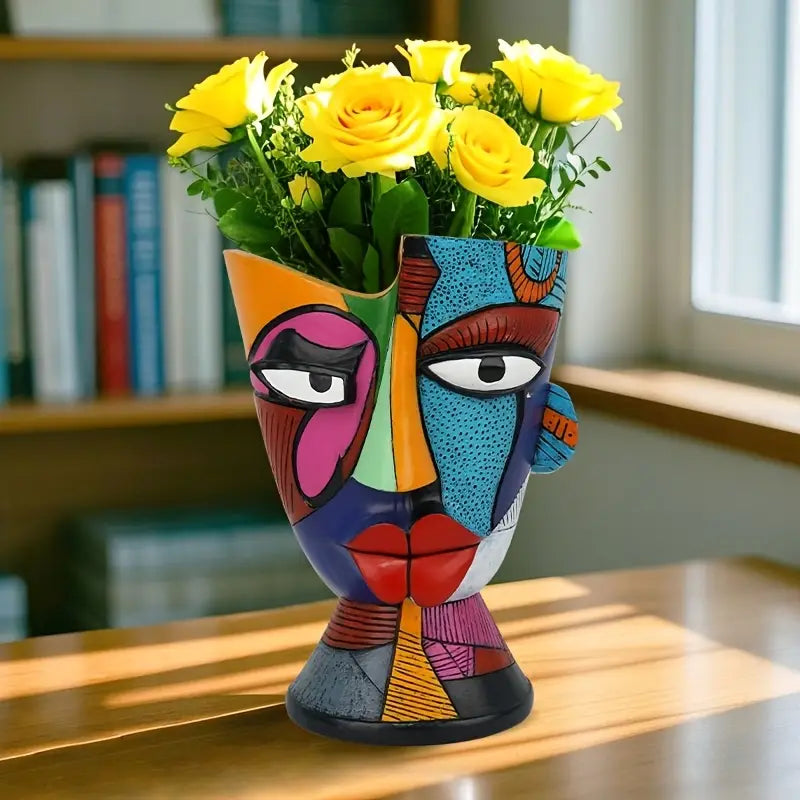 Painted Cubist Face Planter for Flowers and Succulents, view 3