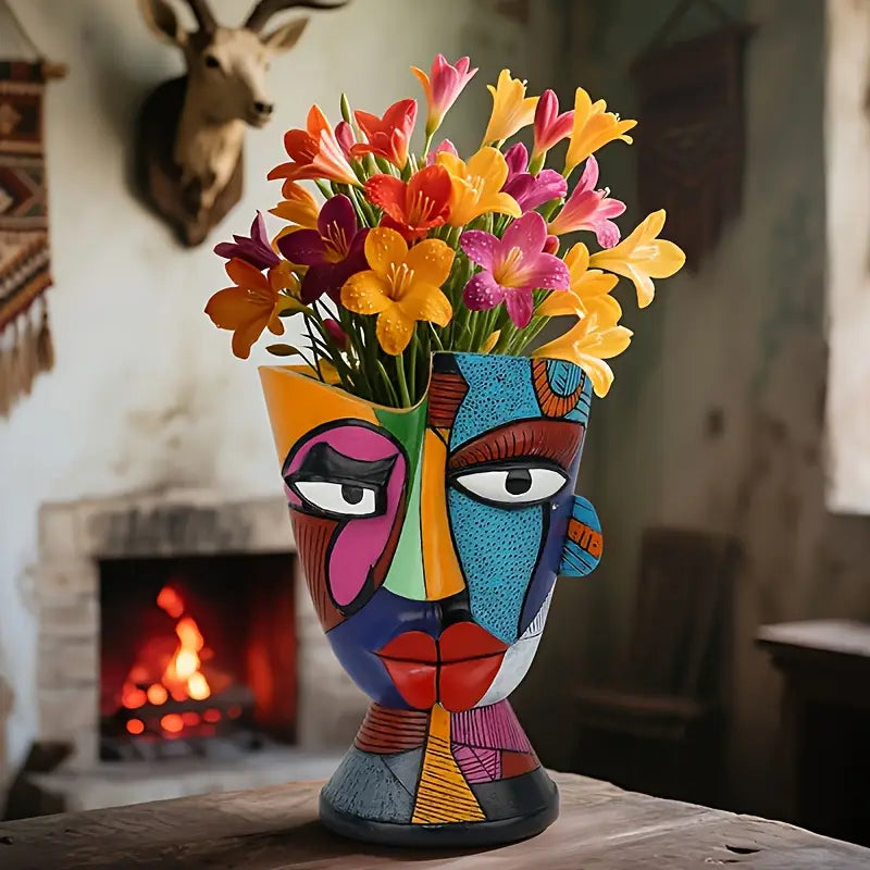 Painted Cubist Face Planter for Flowers and Succulents, view 5