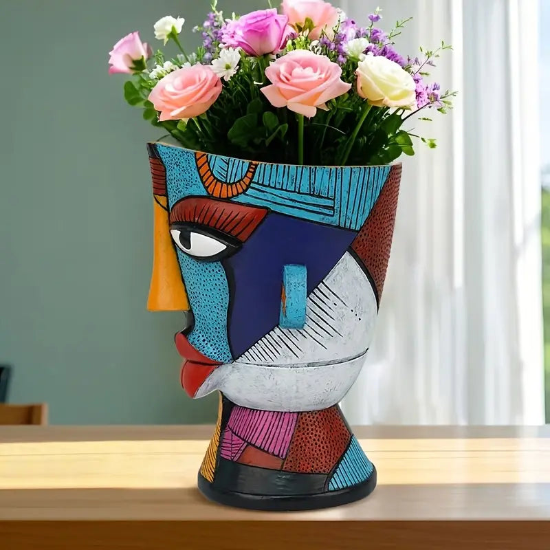 Painted Cubist Face Planter for Flowers and Succulents, view 4