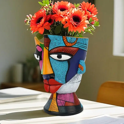 Painted Cubist Face Planter for Flowers and Succulents, view 2