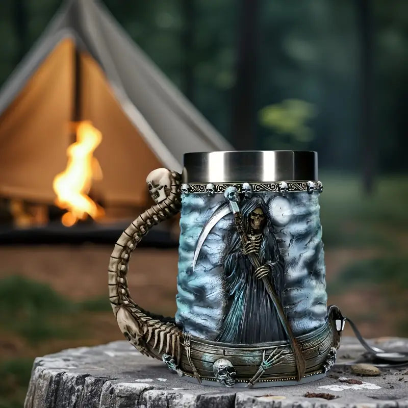 Skull and Reaper Resin Mug with Steel Liner, 20 oz, view 2