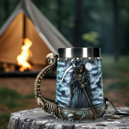 Skull and Reaper Resin Mug with Steel Liner, 20 oz, view 2