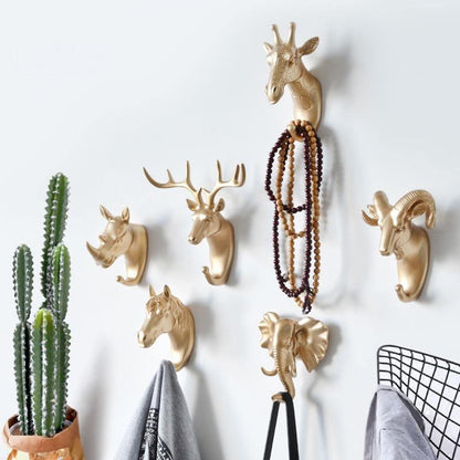 Animal Head Wall Hooks in Resin, Six Animals