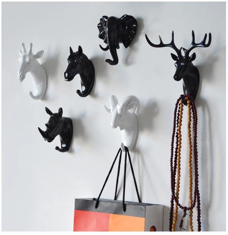 Animal Head Wall Hooks in Resin, Six Animals, view 3