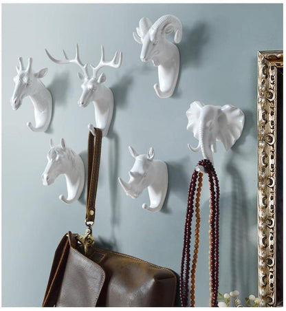 Animal Head Wall Hooks in Resin, Six Animals, view 5