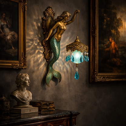 Mermaid Wall Sconce Lamp, Battery Powered Resin, view 3