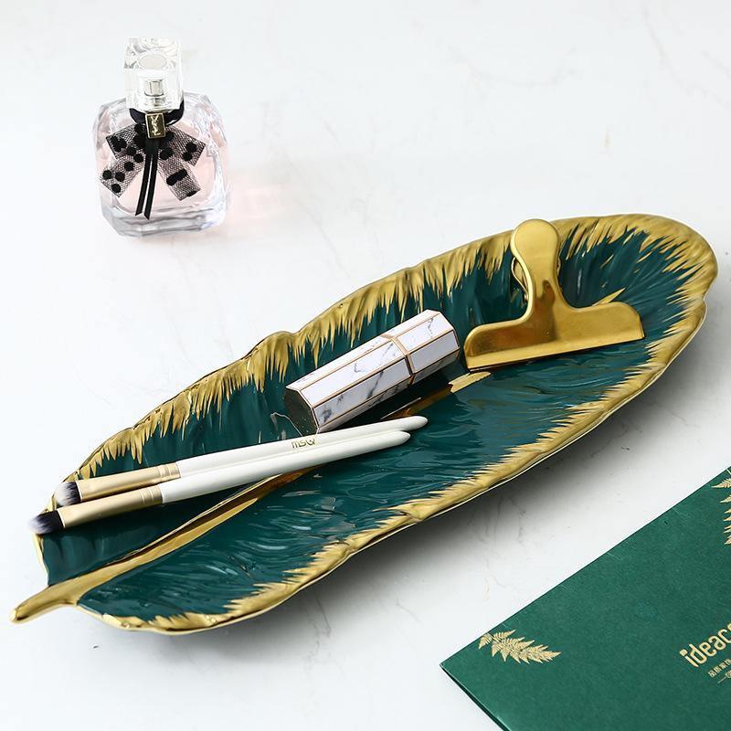 Leaf Shaped Ceramic Platters with Gold Rim, view 6