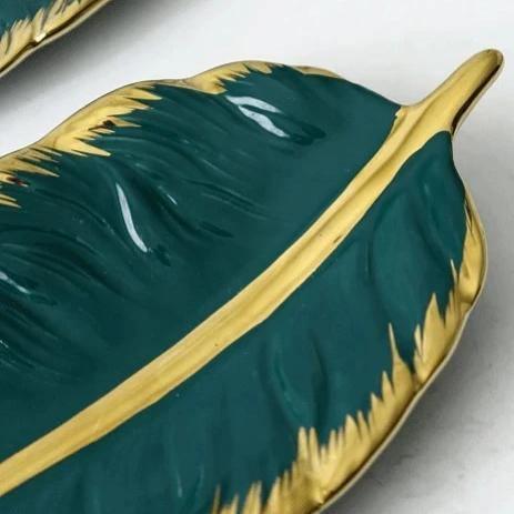 Leaf Shaped Ceramic Platters with Gold Rim, view 5