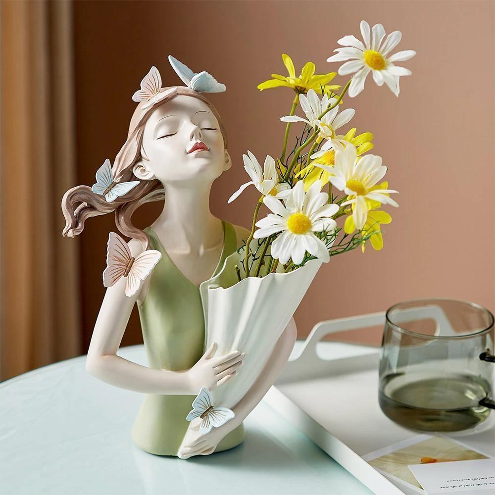Butterfly Girl Bust Vase, Hand Painted Resin, view 3