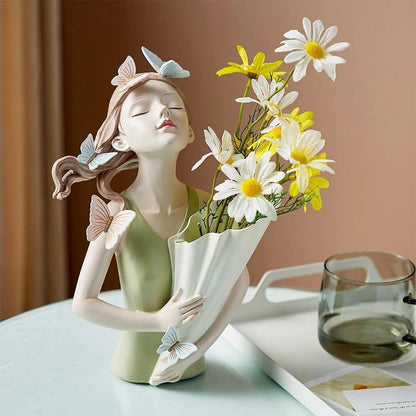 Butterfly Girl Bust Vase, Hand Painted Resin, view 3