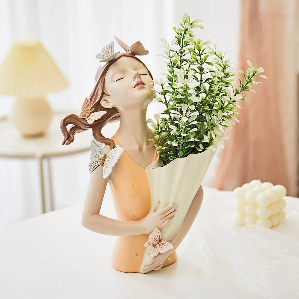 Butterfly Girl Bust Vase, Hand Painted Resin, view 4