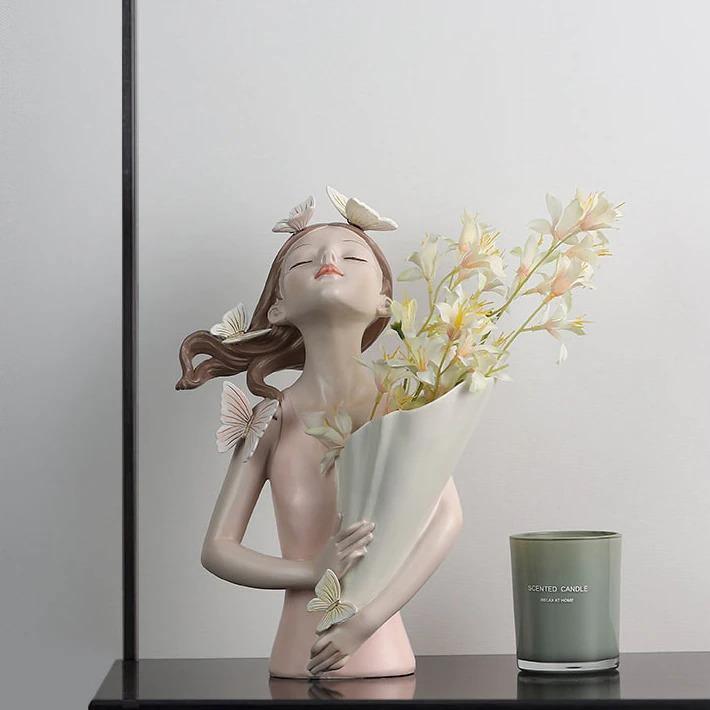 Butterfly Girl Bust Vase, Hand Painted Resin, view 17