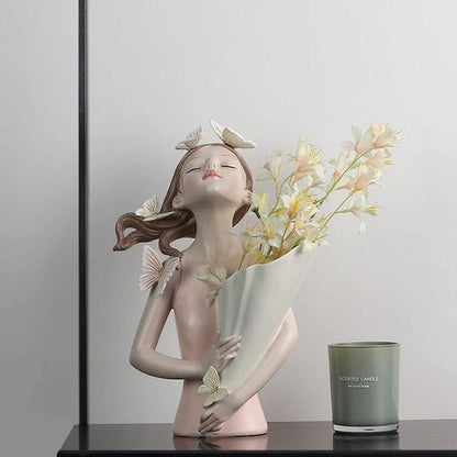 Butterfly Girl Bust Vase, Hand Painted Resin, view 17