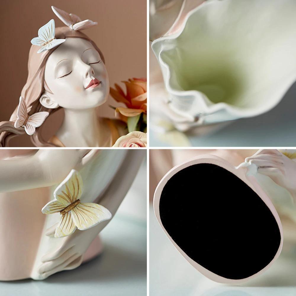 Butterfly Girl Bust Vase, Hand Painted Resin, view 19