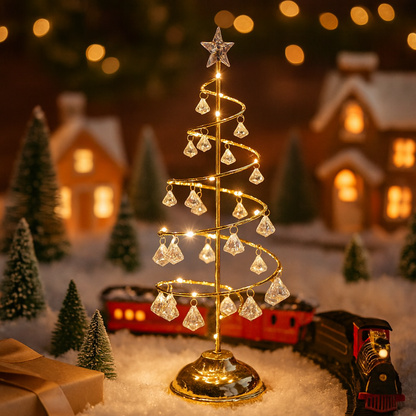 Gold Spiral LED Tree Lamp with Crystal Drops, 13.7 in, view 10