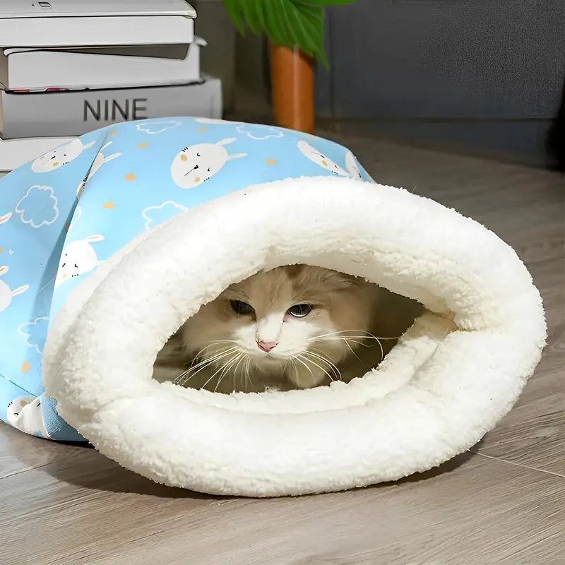 Plush Cat Sleeping Pouch Bed for Small Pets, view 6